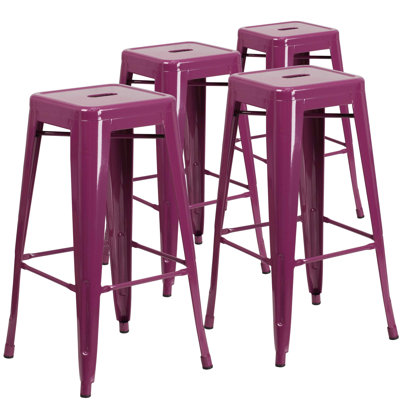 24"H Backless Metal Indoor-Outdoor Counter Height Stool w/Square Seat