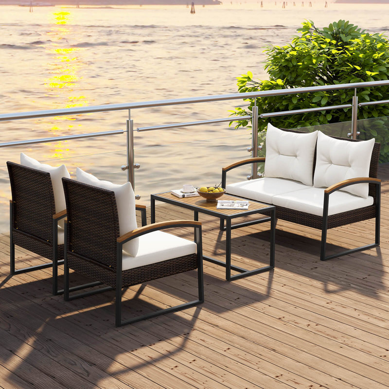 Ensemble de conversation 17 pièces 4 pièces pour patio avec table basse et accoudoirs en bois d'acacia massif