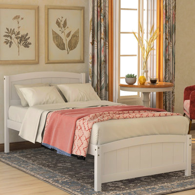 Wood Platform Bed with Headboard,Footboard and Wood Slat Support, White