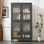 Armoire de rangement classique en métal avec 4 portes en verre et 4 tablettes avec armoire latérale pour bureau à domicile, cuisine, couloir plat, verre trempé plat