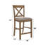 Sans accoudoirs, revêtu de lin, 2 chaises de salle à manger, bois en forme de X, brun clair et chêne antique, siège rembourré, hauteur de comptoir à hauteur standard, dossier croisé, couleur, siège uni