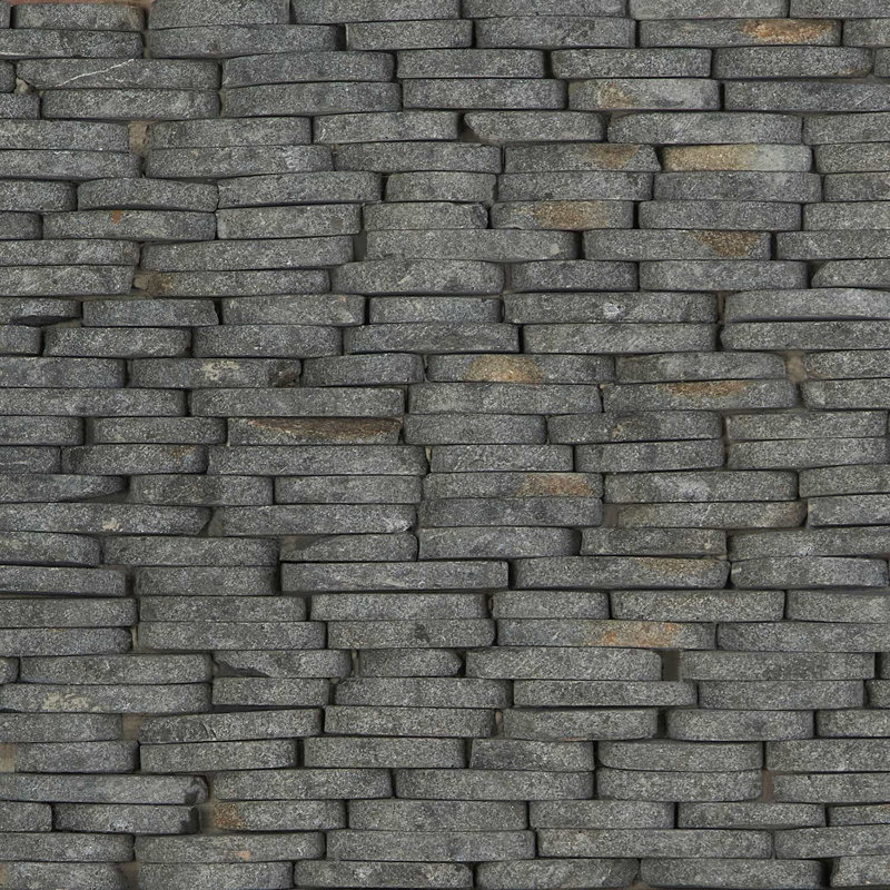 Nature Stacked Pram Gray Pebble Mosaic Tile, Lava Black