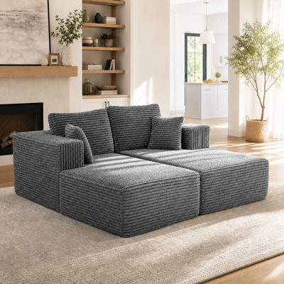 71.6" Oversized Indoor Double Chaise Lounge Chair, Corduroy Upholstered Deep-Seat Cloud Couch, Modern Convertible Sleeper Sofa Bed Loveseat for Living Room, Bedroom & Apartment (Gray)