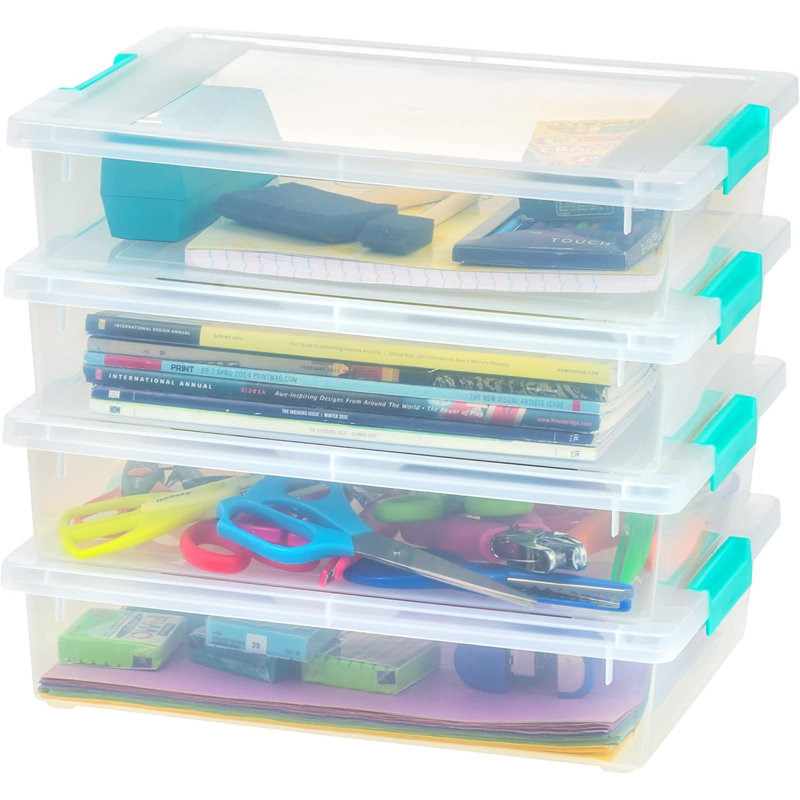 6 pte Bacs de rangement en plastique avec couvercles, paquet de 4, bac sensoriel, rangement pour artisanat, organisateurs et rangement d'artisanat, contenant d'organisation pour la maison, le bureau et les fournitures scolaires, empilable, transparent