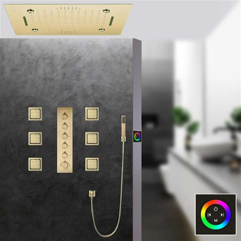Système de douche musical à DEL à pluie tactile BathSelect avec jets de corps à jets et douche à main
