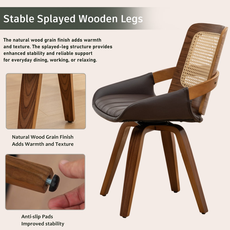 Gemi 20" W Vegan Leather Swivel Modern Dining Chair （Set Of 4), Brown