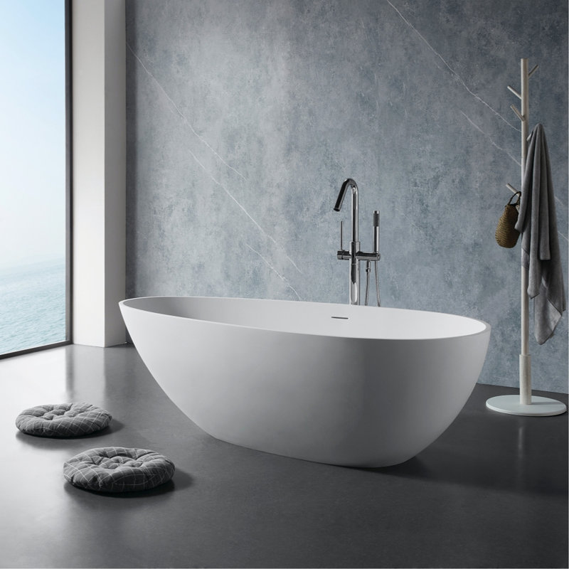 Baignoire de trempage autoportante en résine 59 po avec trop-plein de couleur blanche matte, 59 po, certifiée Cupc