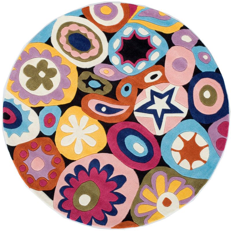 Aiyla Handmade Tufted Blue/Yellow/Pink Rug, Round 5'