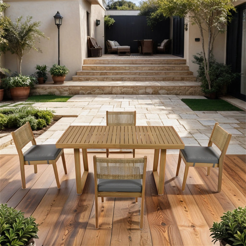 Cedrianna 4 - Person Wood Patio Dining Set with Rectangular Table , Cushions Included, Gray