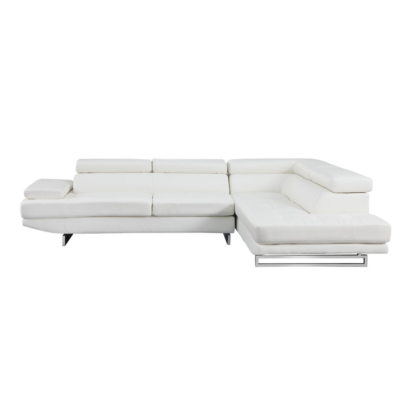Armes Upholstered L-Shaped Sectional, Right Hand Facing, White Faux Leather