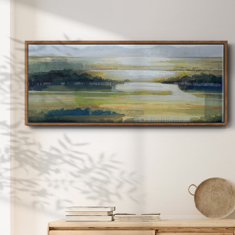 Lime Strata II- Framed Canvas, 8" H x 20" W