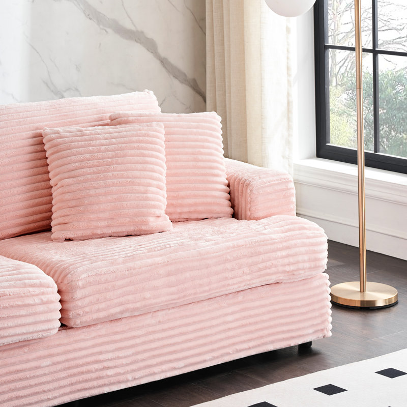 Velours côtelé 3 places avec 4 coussins, élégant et relaxant, H 31,82 po x l 77,49 po x P 35,07 po, Rose