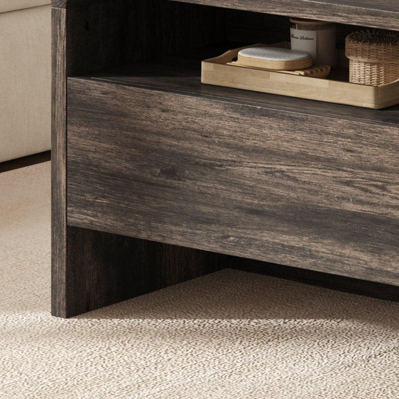 Table basse moderne avec rangement spacieux et bords arrondis, grain de bois noir Dulane, Noir