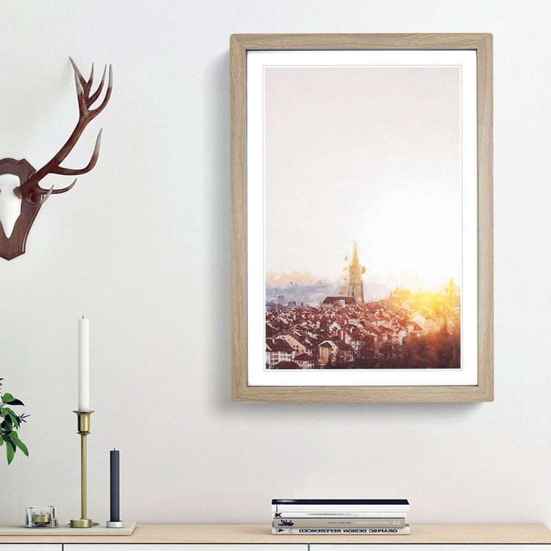 Sunset in Bern Switzerland in Abstract - Picture Frame Graphic Art Print, Oak Framed, 87cm H x 62cm W x 2cm D