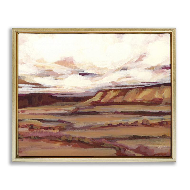 «Mauve Mesa Landscape» par Haley Knighten, H 25 po x l 31 po, Cadre flottant métallique doré