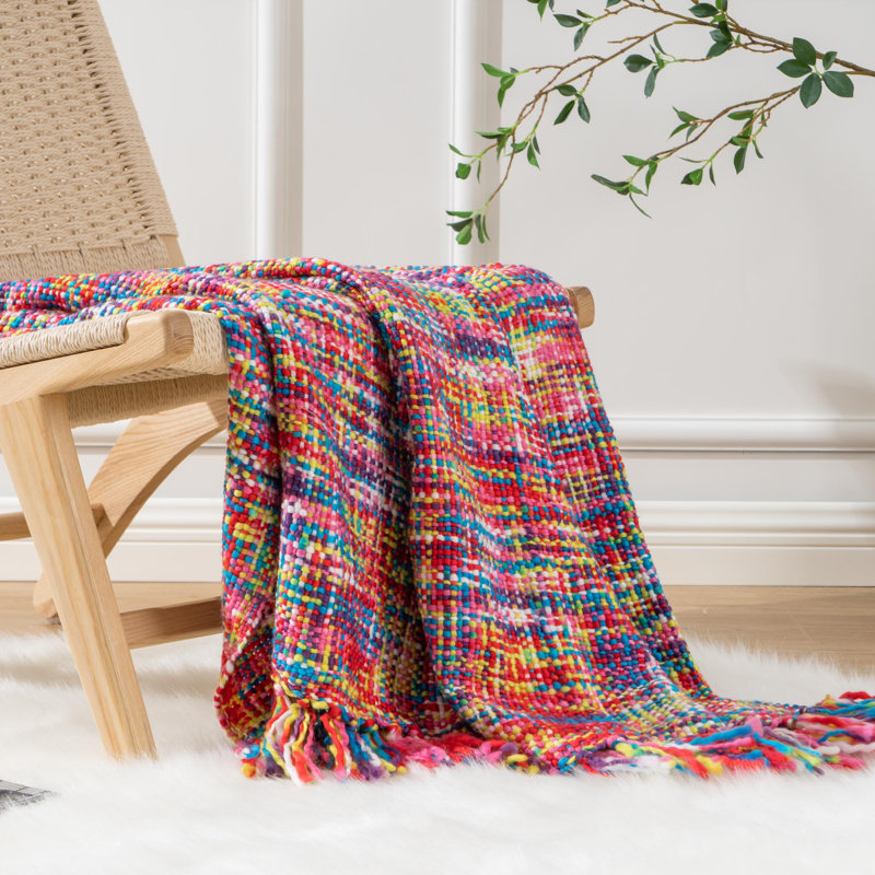 Rainbow Knitted Reversible Throw Blanket 50"x60"