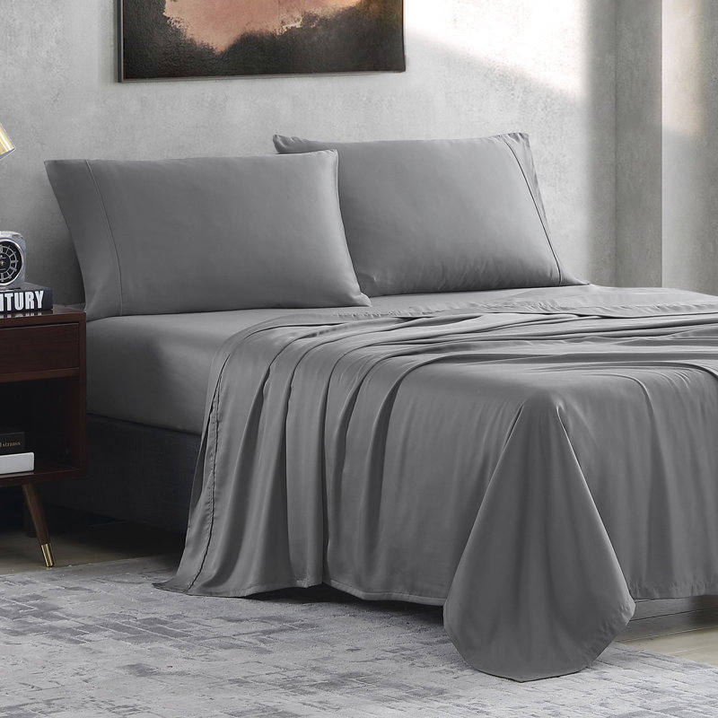 Sateen Sheet Set, Twin Sheet Set + Fitted Sheet + 1 Pillowcase, Charcoal