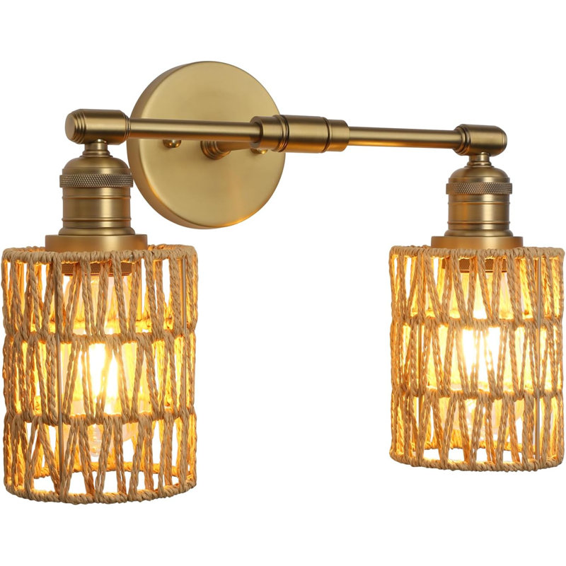 Rattan Wall Sconce Light - Hand-Woven Boho Vintage Wall Lamp With Braided Rope Shade, Hardwired Indoor Fixture For Bedroom, Bathroom, Reading Nook