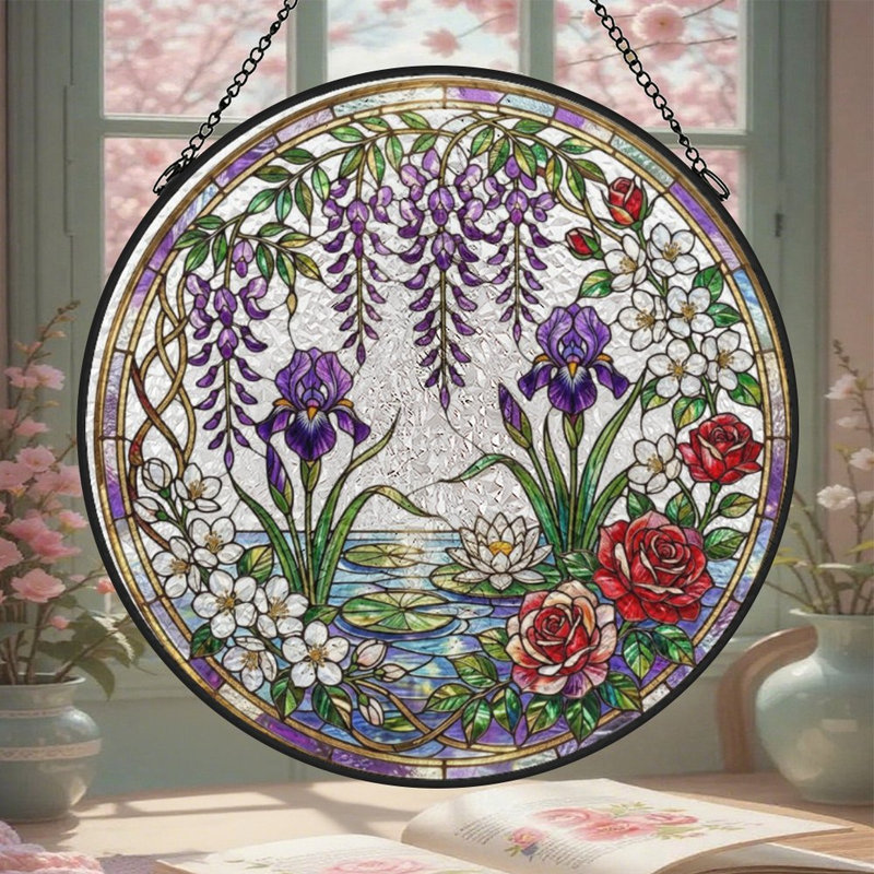 Vitrail floral (3) vitrail pour fenêtre, 3,5 x 3,5 po (9 x 9 cm)