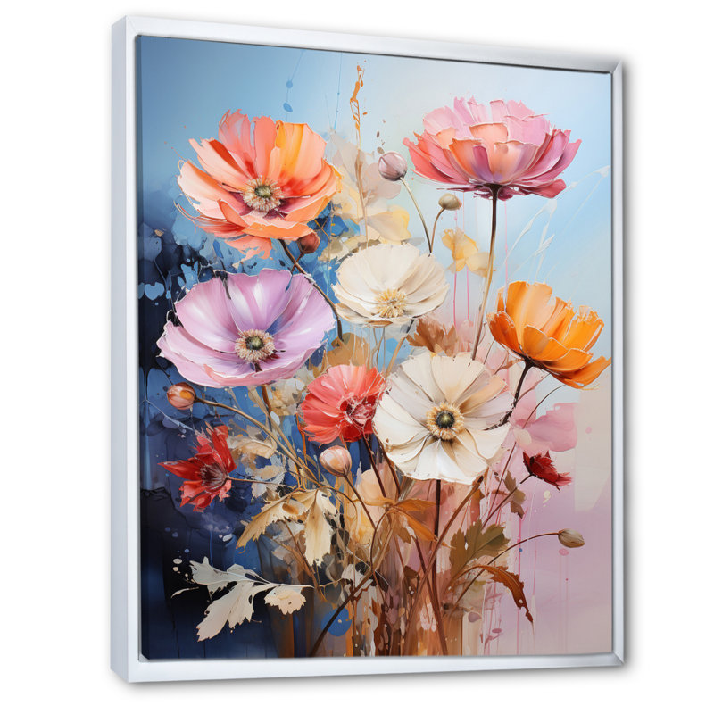 Reproduction d'art sur toile, "Bouquet de fleurs sauvages", H 32 po x l 16 po, Cadre flottant blanc