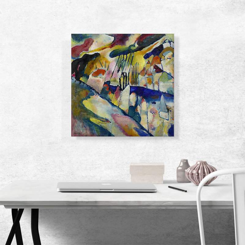 «Landscape with Rain 1913» par Wassily Kandinsky - reproduction d'art sur toile tendue, H 18 po x l 18 po x P 0,75 po