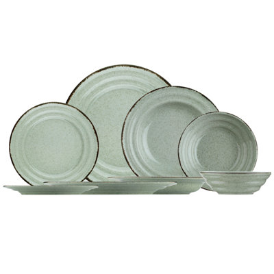 Elegant 24-Piece Dinner Set, Green Porcelain | Includes 6 Service Plates (9.8 x 9.8 x 0.8 in), 6 Plates (8.7 x 8.7 x 1.4 in), 6 Bowls (6.3 x 6.3 x 2.0 in), 6 Dessert Plates (7.9 x 7.9 x 0.8 in) | Dishwasher & Microwave Safe, Perfect for Any Occasion
