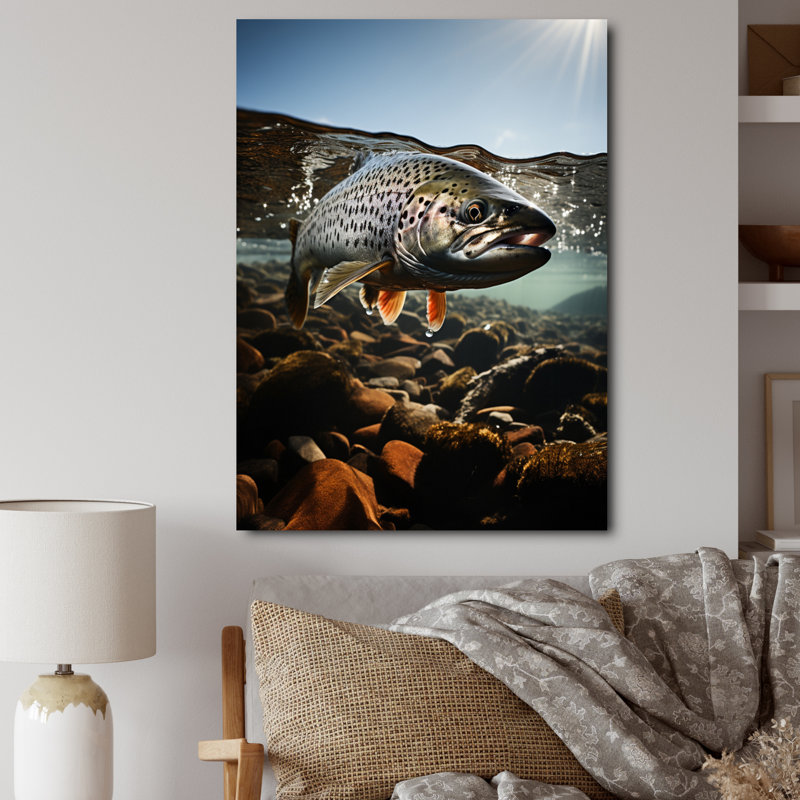 Pêche, photo vibrante d'animaux - salon, art mural, H 44 po x l 34 po x P 1,5 po, Toile tendue