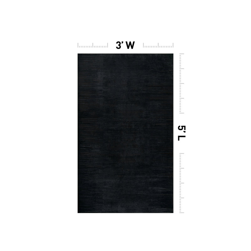 Solid Heathered Black Machine Washable Non-Slip Backing Area Rug, 3' x 5'