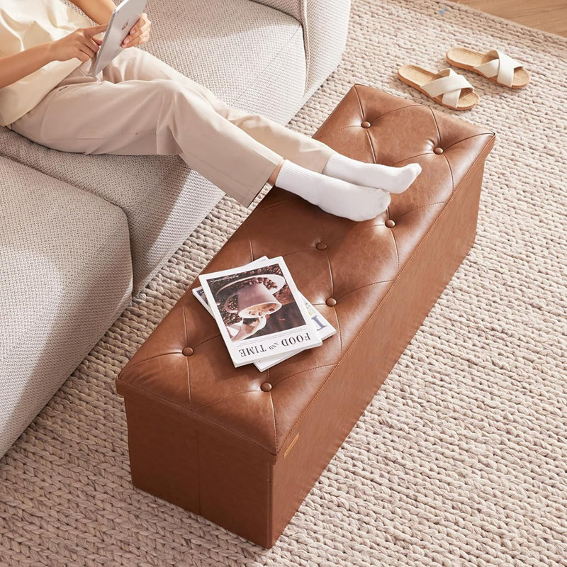 Repose-pieds avec banc de rangement, repose-pieds avec repose-pieds, banc de chambre, peut supporter jusqu'à 660 lb, brun rétro