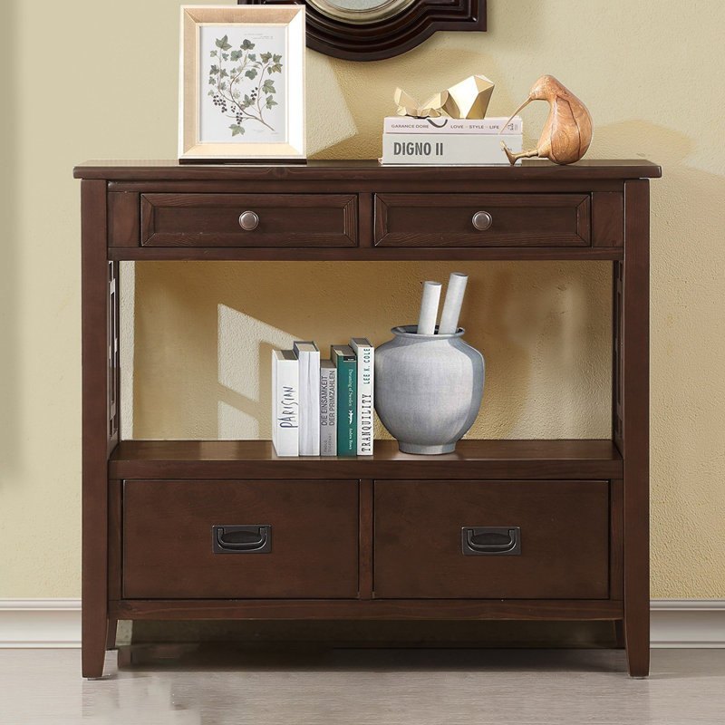 36" Wide 4 - Drawer Credenza Office Storage Cabinet With Open Storage, Espresso