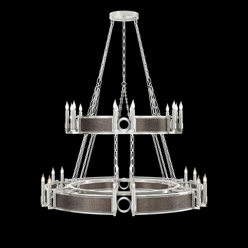 Lustre rond l 50 po Mirage, Galet / argent / nickel