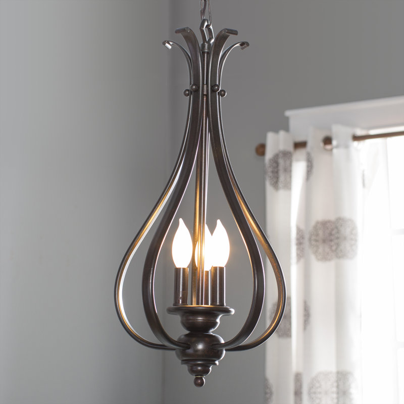 Lustre de type lanterne en forme de larme à trois lumières Leanna, Bronze royal