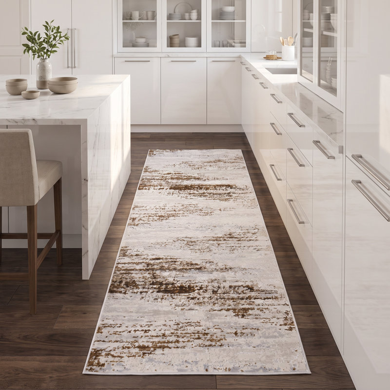 Parkwoods Collection Abstract Neutral Area Rug, Runner 2'6" x 7'8"