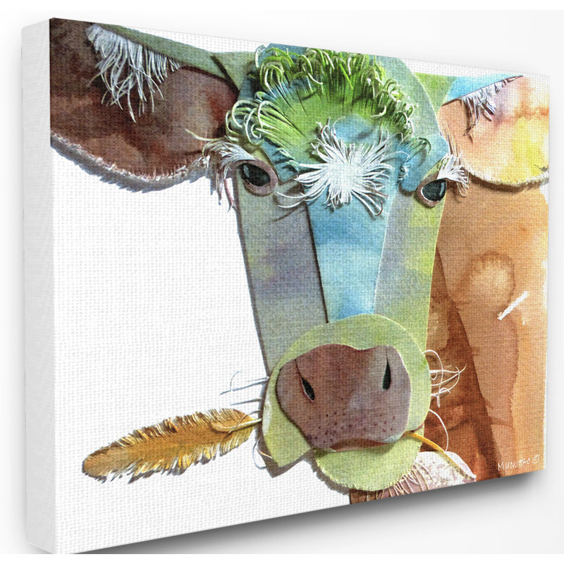 «Cutout Collage Cow», peinture sur toile encadrée, Toile tendue, H 16 po x l 20 po