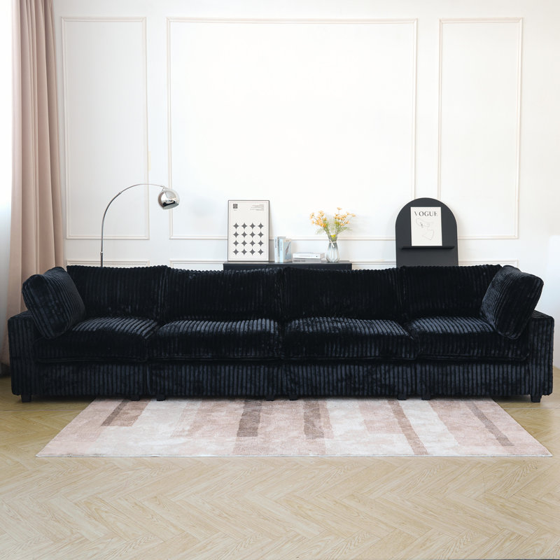 Canapé modulaire rembourré à accoudoirs larges, 4, Noir, H 25,6 po x l 157,48 po x P 39,37 po