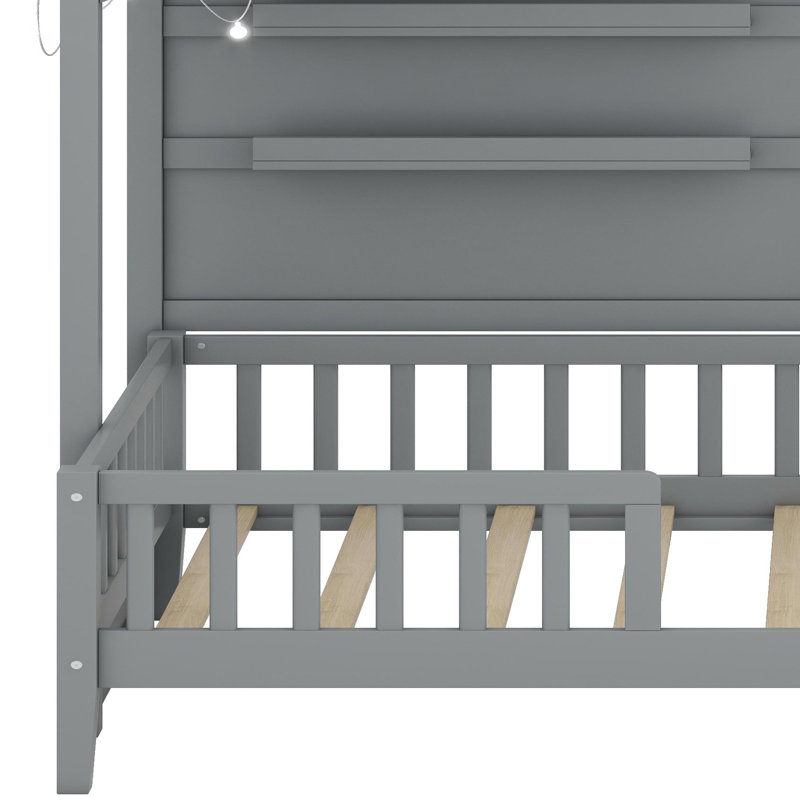 Lit maison avec tablettes, Gris