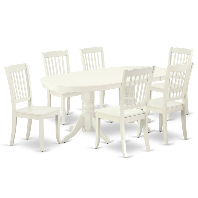 Ensemble de salle à manger 7 pièces comprenant une table ovale avec rallonge papillon et 6 chaises en bois, 101,6 x 193,3 cm, blanc lin