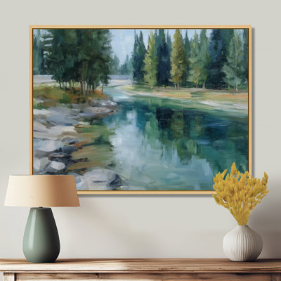 «Pine Trees Fraser River Calming Current», reproduction d'art sur toile, paysage vert