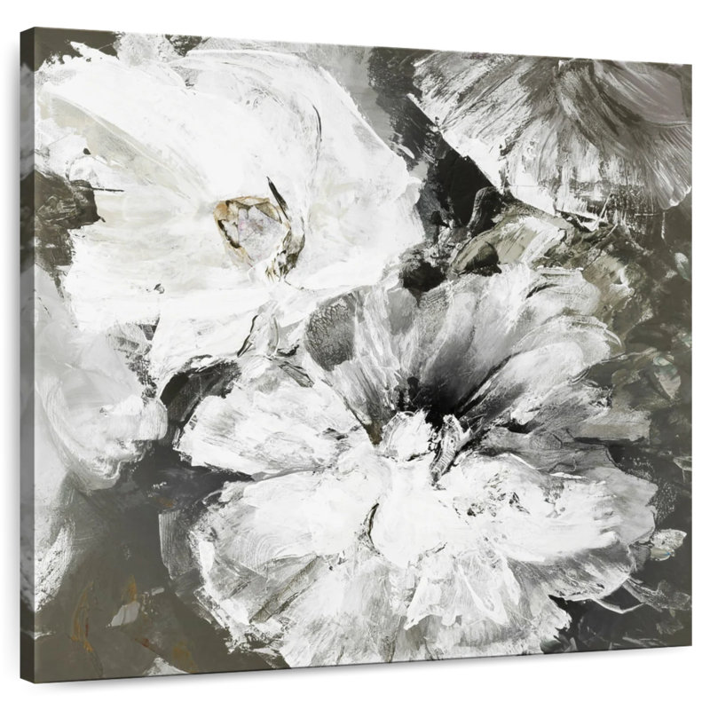Fleurs blanches et grises, H 39 po x l 39 po