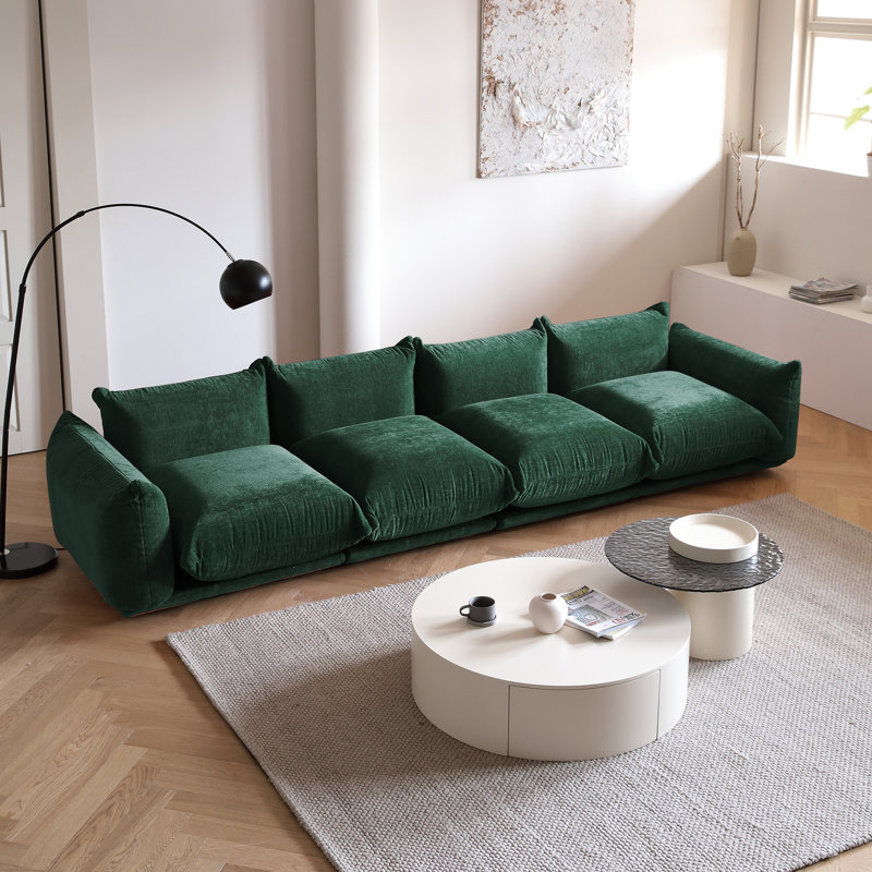 Cath 4-Seat Chenille Fabric Upholstered Sectional Sofa, Green Chenille
