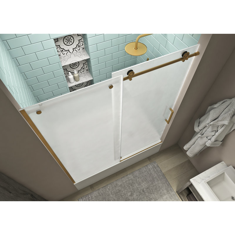 Coraline XL 56" W x 70" H Single Sliding Frameless Tub Door, Brushed Gold