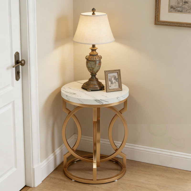 Petite table de bout ronde avec base en métal