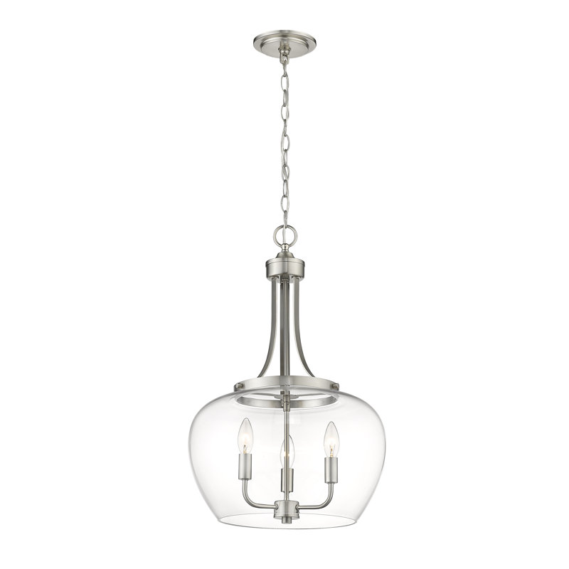 Luminaire suspendu sphère simple à 3 lumières Ambresha, Nickel brossé