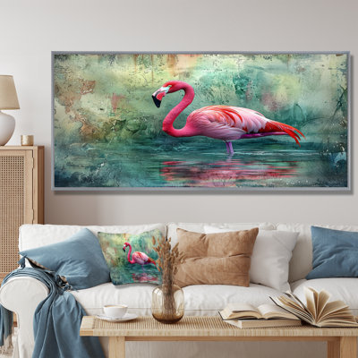Flamant rose dans la lagune I - flamant rose, art mural sur toile