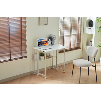 Folding Desk Small Foldable Desk For Small Space, 31.5 Inches Writing Computer Desk In Study, Home Office Foldable Office Desk For Bedroom 80*58,White by George Oliver