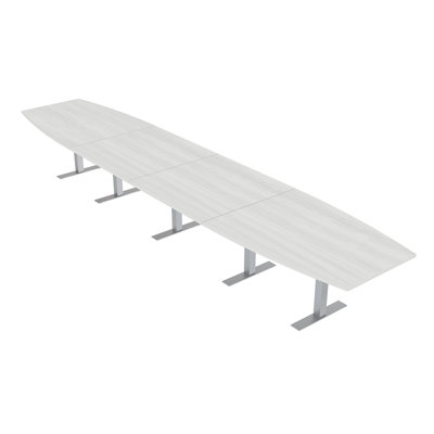 Table de conférence en forme de bateau avec base en T en métal