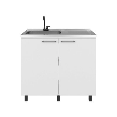 White Utility Sink Cabinet With 2 Doors And 3 Shelf