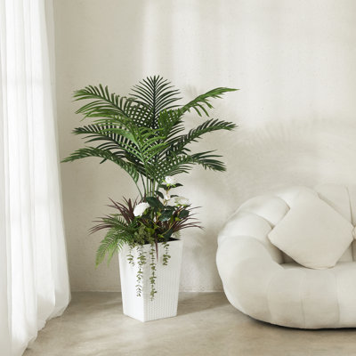 Adcock Artificial Palm Tree 4FT - UV Resistant Faux Palm Plants with Tapered Planter and Decorative Plants