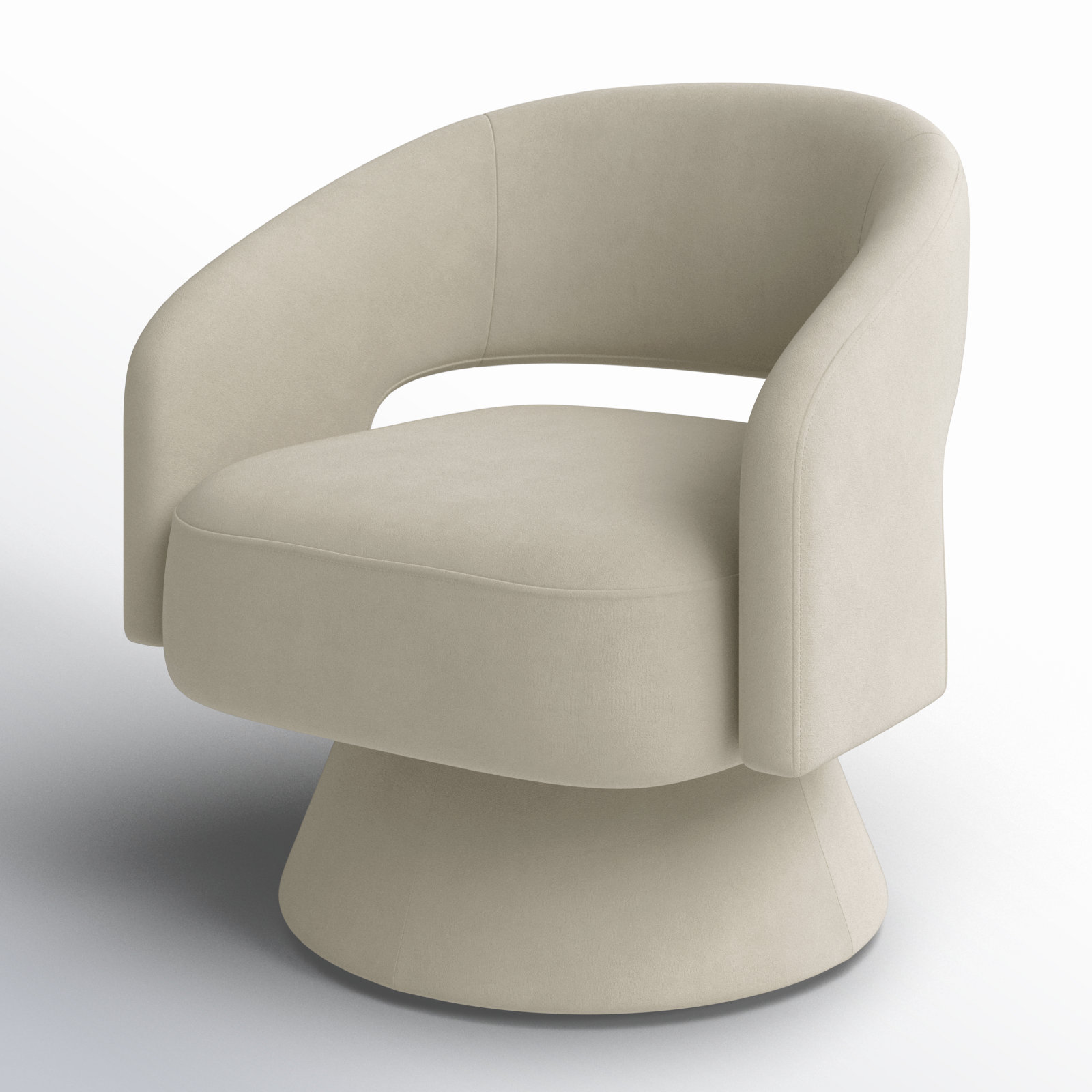 Bhupendra Swivel Barrel Chair, Creamy Grey Velvet