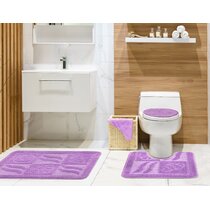 CHAPLLE Bath Rug Set Lavender Purple Floral 3 Piece Bathroom Rugs Set Bath Rug Contour Mat and Toilet Lid Cover